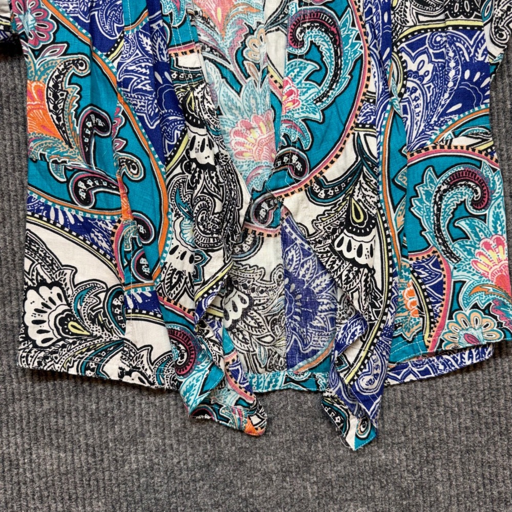 Chico's Paisley Linen Open Front Cardigan Size 8 Boho‎ Drape Lightweight Top - Picture 7 of 10